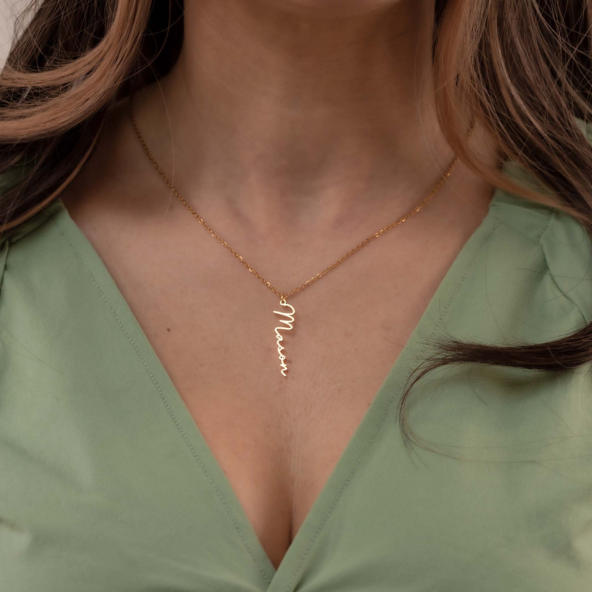 Vertical name necklace - Tarnish free